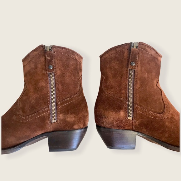 Frye Sacha Short Brown Suede Cowboy Ankle Bootie - Picture 12 of 14